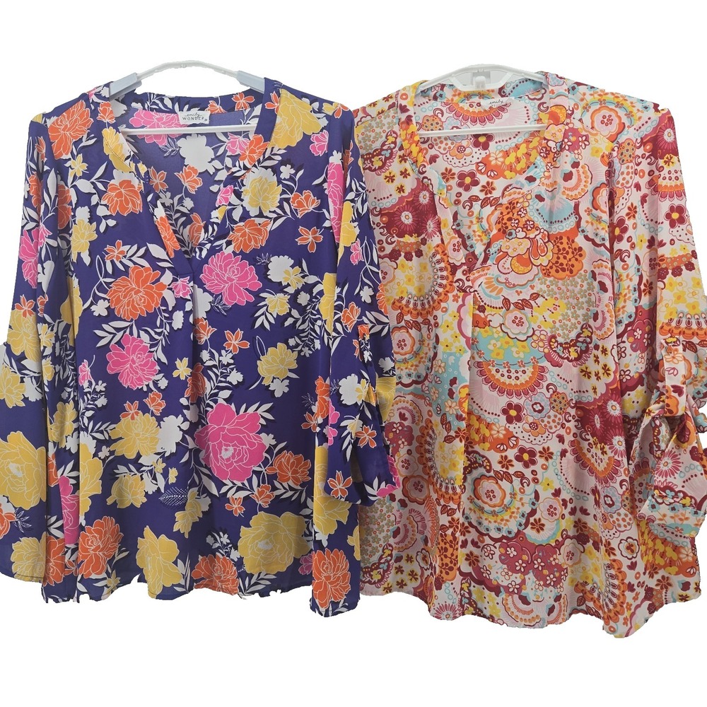 Floral Print Long Sleeve Blouse - Purple